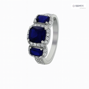 Natural Blue Sapphire and Diamond Three-Stone Ring