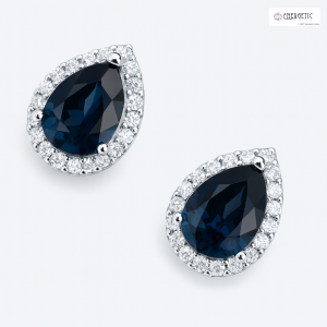 Blue Sapphire & Diamond Halo Earrings
