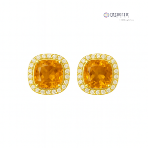 Natural Citrine Cushion Cut Diamond Earrings