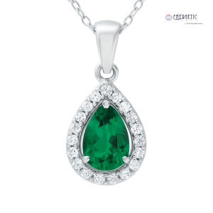 Emerald & Diamond Halo Pendant Necklace