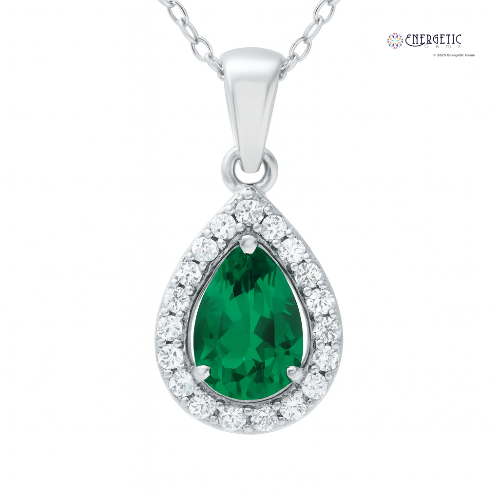 Emerald & Diamond Halo Pendant Necklace