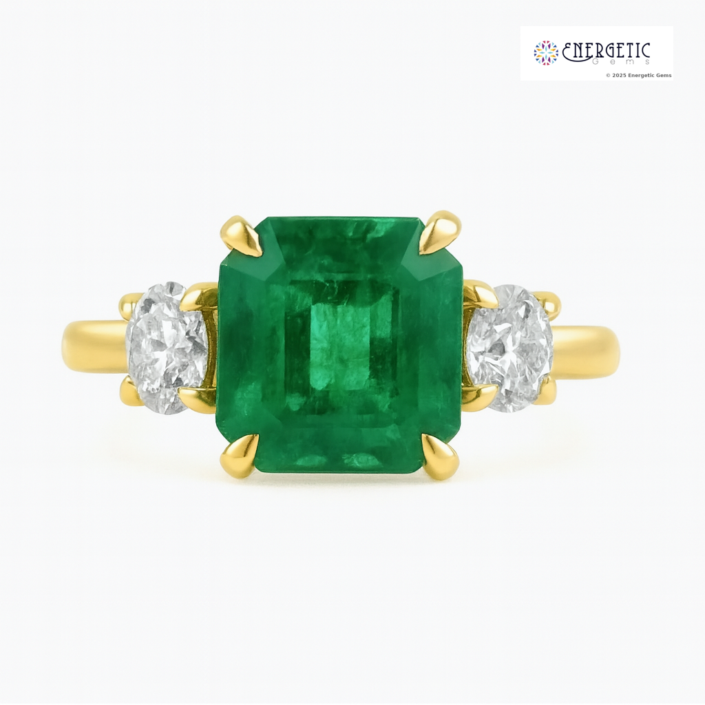Natural Emerald and  Diamond Ring