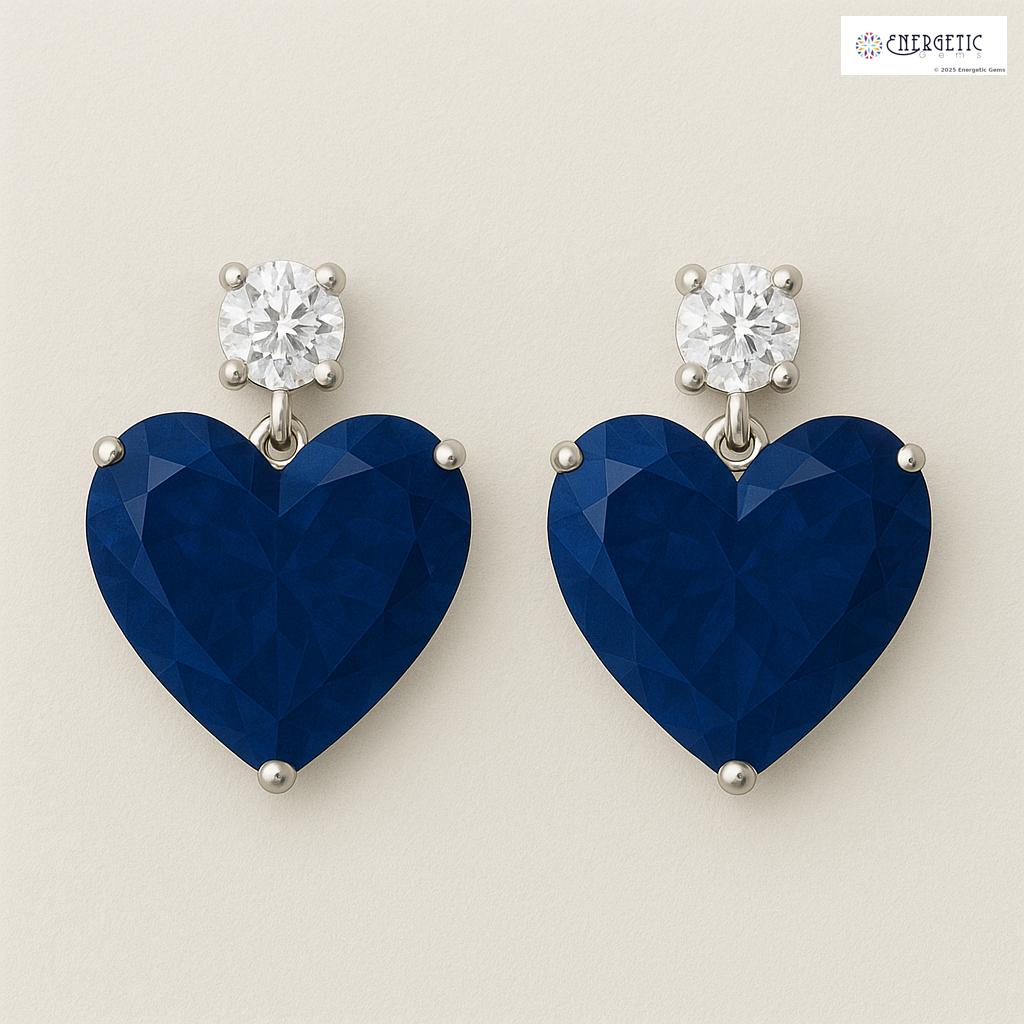 Heart Shape Blue Sapphire & Diamond Earrings