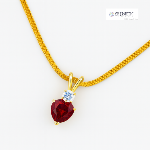 Natural Hessonite Heart Shaped Diamond Pendant