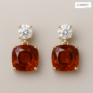 Hessonite and Diamond Stud Earrings