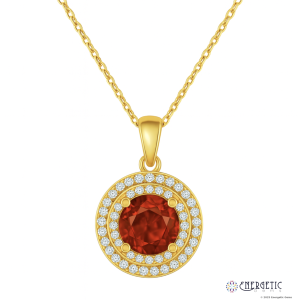 Natural Hessonite and Diamond Pendant Necklace