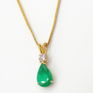 Natural Pear-Shaped Emerald and Diamond Pendant