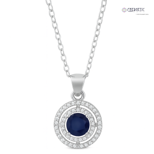 Platinum Blue Sapphire & Diamond Halo Pendant Necklace