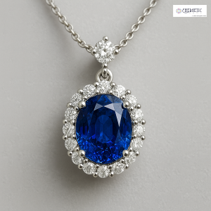 Blue Sapphire Diamond Halo Pendant