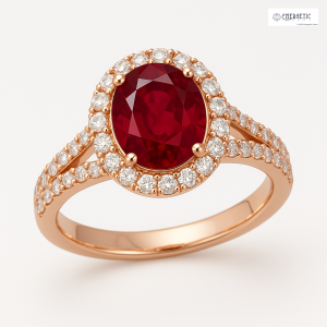 Natural Ruby & Diamond Halo Ring 