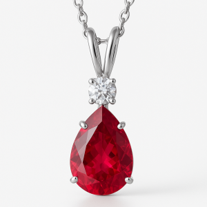 Natural Ruby & Diamond Platinum Pendant Necklace