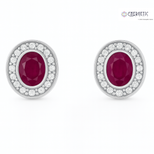 Natural Ruby & Diamond Halo Earrings