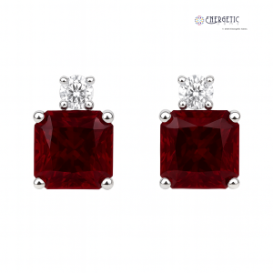 Natural Ruby & Diamond Stud Earrings
