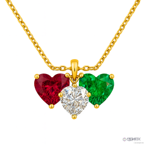 Ruby, Emerald & Diamond Heart Pendant Necklace