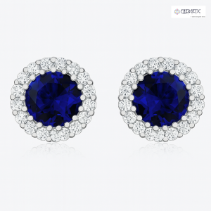 Blue Sapphire & Diamond Halo Stud Earrings
