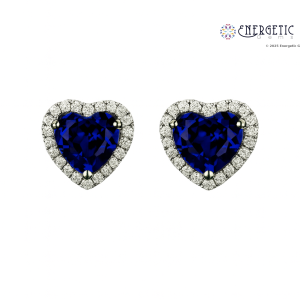 Heart-Shaped Sapphire & Diamond Halo Stud Earrings