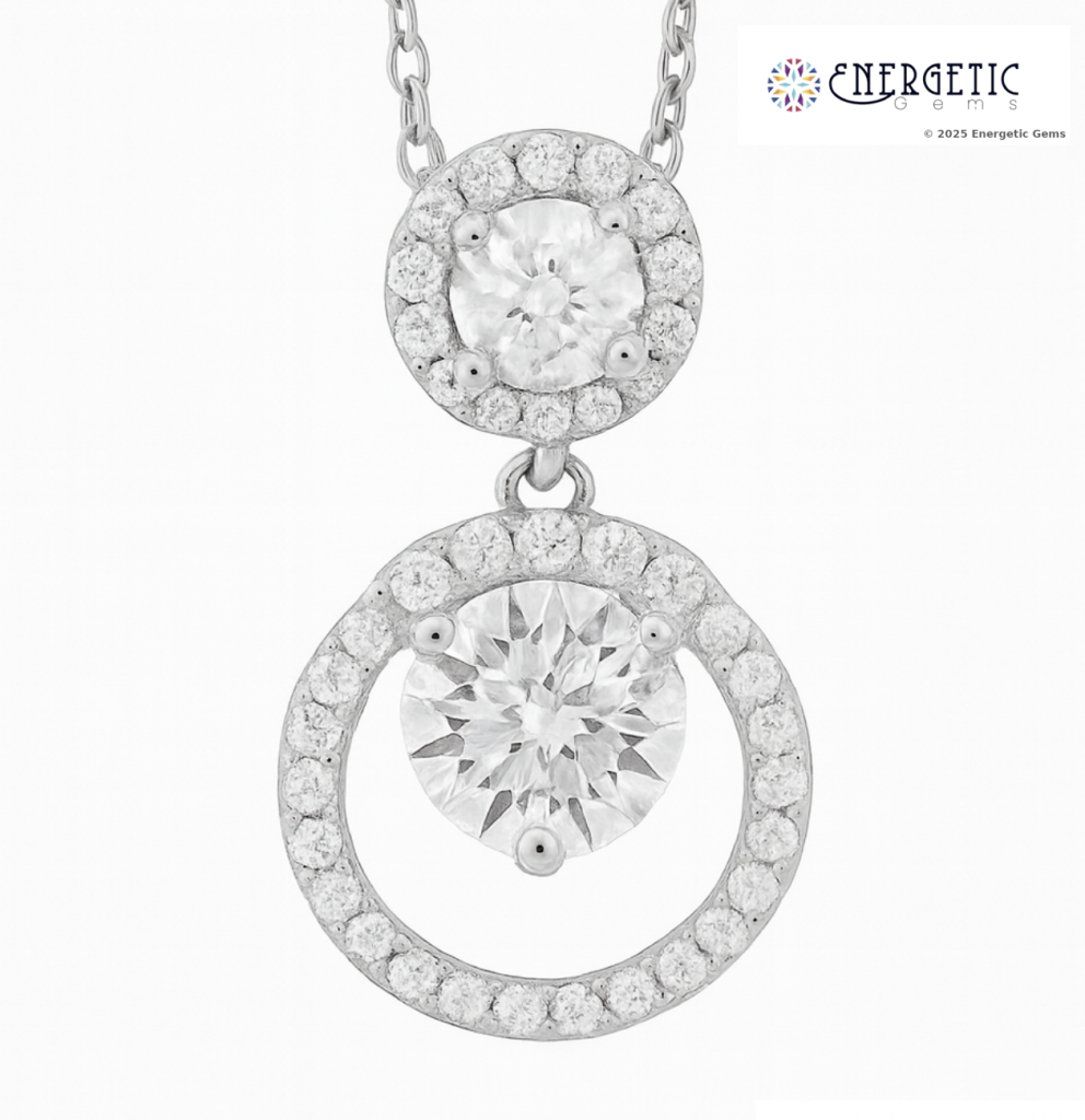 Dual-stone halo pendant with circle frame