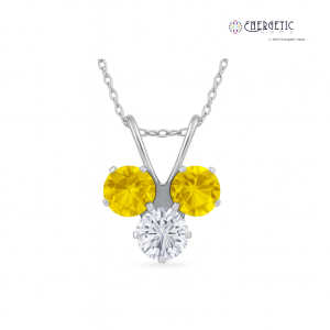 Yellow Sapphire Pendant Necklace three round cut
